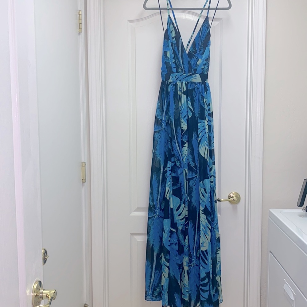 Blue Tropical Maxi Dress
